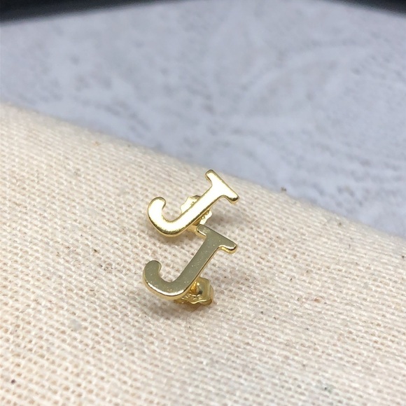 Gold over sterling 925 silver initial letter J post stud earrings makers mark GM - Picture 1 of 5